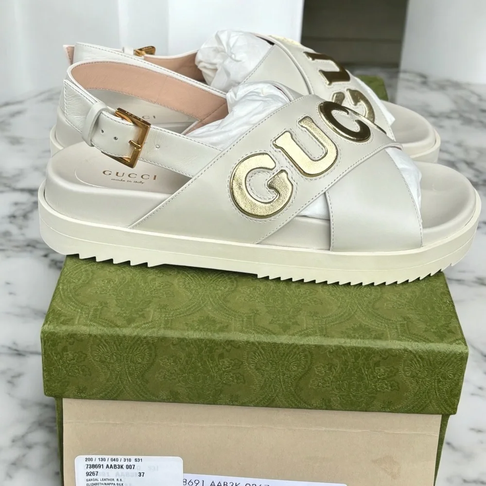 Brand New In Box Gucci Metallic Gold Sandals - Picture 4 of 12